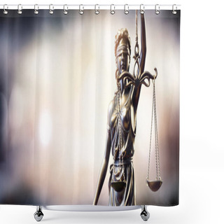 Personality  Statue Of Lady Justice On Blurred Background Shower Curtains