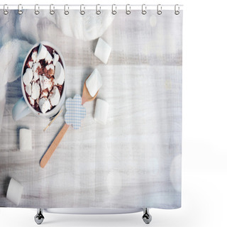 Personality  Winter Home Background Cocoa Mug On Wooden Table. Shower Curtains