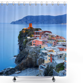 Personality  Vernazza Village, Aerial View On Sunset. Cinque Terre, Ligury, I Shower Curtains