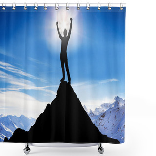 Personality  Silhouette Of Triumphant Man Shower Curtains