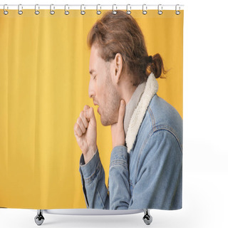 Personality  Ill Young Man On Color Background Shower Curtains