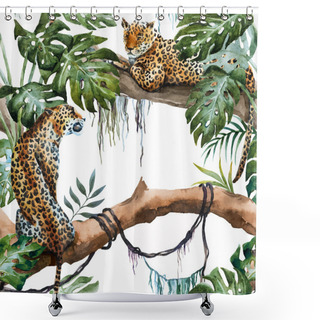 Personality  Watercolor Vector Leopard Pattern Shower Curtains