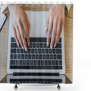 Personality  Top View Of Woman Typing On Laptop Keyboard In Office Shower Curtains