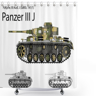 Personality  German WW2 Panzer III J Tank With Long 50 Mm L60 Gun Shower Curtains