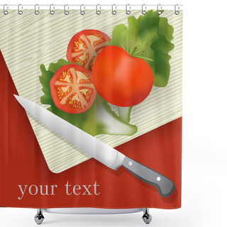 Personality  Tomato On Cutting Board. Vector Illustration. Shower Curtains