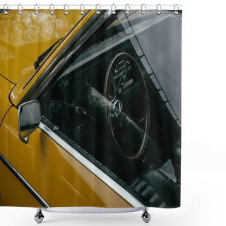 Personality  Close-up View Of Steering Wheel Of Yellow Retro Automobile Shower Curtains