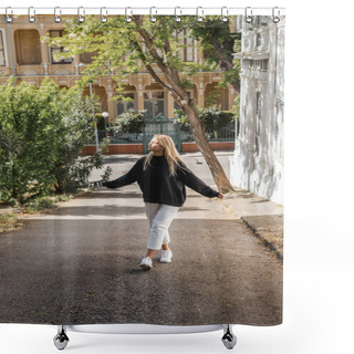 Personality  Sunshine Of Face Of Happy Blonde Woman In Trendy Outfit Walking On Street In Turkey  Shower Curtains