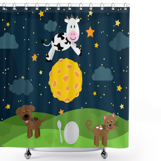 Personality  Hey Diddle Diddle Nursery Rhyme Landscape With Cow Jumping Over The Moon Shower Curtains