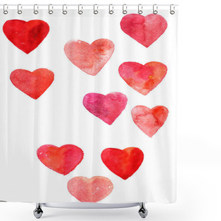 Personality  Set Of Hearts Painted By Watercolor Shower Curtains