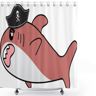 Personality  Cartoon Shark Character In Pirates Hat, Illustration On White Background Shower Curtains