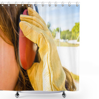 Personality  Ear Muff To Protect Workers' Ears  Shower Curtains