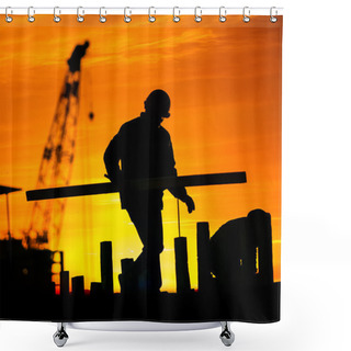 Personality  Silhouette Of Construction Worker  Shower Curtains