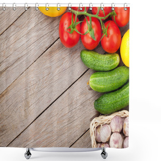 Personality  Fresh Ripe Vegetables On Wooden Table Shower Curtains