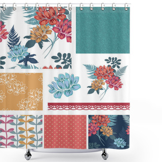 Personality  Tropical Floral Seamless Vector Patterns And Elements. Shower Curtains