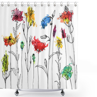 Personality  Vector Drawing Herbs And Flowers Shower Curtains