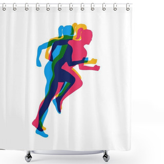 Personality  Running Girls Colorful Poster.Running Marathon. Vector Creative Illustration With Run People Shower Curtains