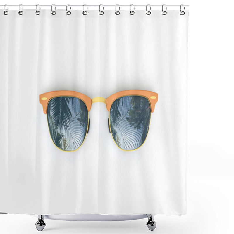 Personality  Summer sunglasses with tropical palm tree reflections. 3D Rendering shower curtains