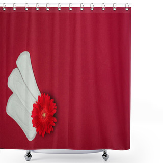 Personality  Top View Of Arranged Menstrual Pads And Flower Isolated On Red Shower Curtains
