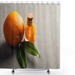Personality  Fresh Whole Orange With Essential Oil On Dark Surface Shower Curtains
