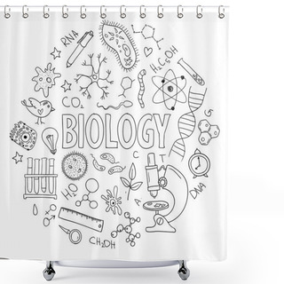 Personality  Hand Drawn Vector Set With School  Equipment. Can Be Used For Design. Biology Lesson Shower Curtains
