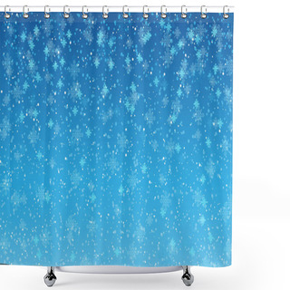 Personality  Winter Background With Snowfall On Blue Background. Shower Curtains