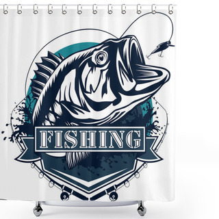 Personality  Perch Fish Deailed Logo Blue White Shower Curtains