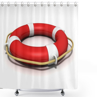 Personality  Red And White Lifebuoy On White Background Shower Curtains