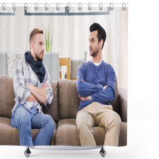 Personality  Gay Couple Having Disagreement Shower Curtains