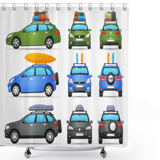 Personality  Vector Travel Cars - Side - Front - Back View Shower Curtains