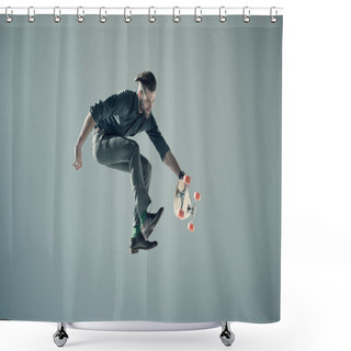 Personality  Stylish Man Holding Skateboard  Shower Curtains