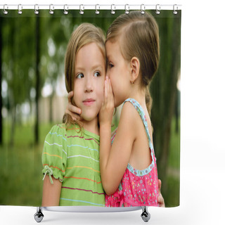 Personality  Two Twin Little Sister Girls Whisper In Ear Shower Curtains