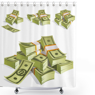 Personality  Set Of Money. Packing In Bundles Of Bank Notes. Isolated On White Background. Shower Curtains