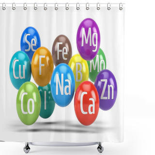 Personality  Essential Chemical Minerals And Microelements - Healthy Diet Concept - 3d Render Shower Curtains