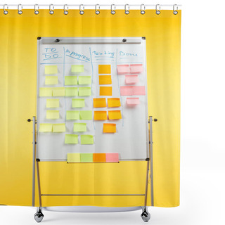 Personality  White Office Board With Sticky Notes And Copy Space Isolated On Yellow Shower Curtains