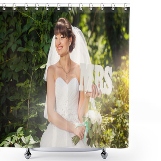 Personality  Bride In Forest With Sign MRS Shower Curtains