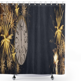 Personality  HAPPY NEW YEAR 2022 - Festive Silvester New Year's Eve Party Background Panorama Banner Long - Golden Yellow Fireworks And Clock In The Dark Black Night Shower Curtains