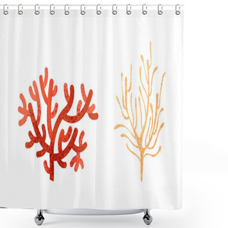 Personality  Corals And Seaweed Set, Underwater Flora Plants Cartoon Vector Illustration Shower Curtains