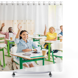 Personality  Young Students Raising Up Hands To Answer On Teachers Question Shower Curtains