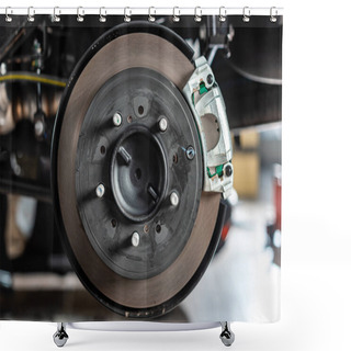 Personality  Close Up View Of Assembled Disk Brakes With Brake Caliper  Shower Curtains