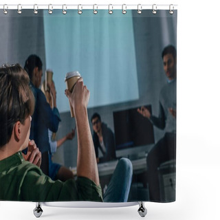 Personality  Cropped Image Of People In Office At Nighttime With Coffee Cups Shower Curtains