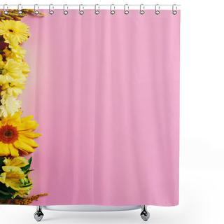 Personality  Flat Lay With Various Beautiful Flowers Arrangement On Pink Background Shower Curtains