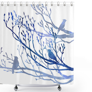 Personality  Birds At Tree Silhouettes Shower Curtains