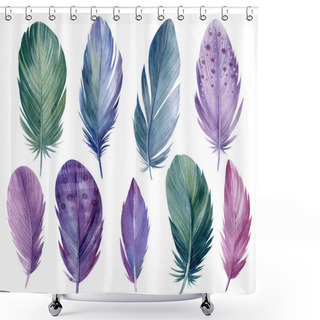 Personality  Abstract Set Of Feathers On White Background, Watercolor Illustration Shower Curtains