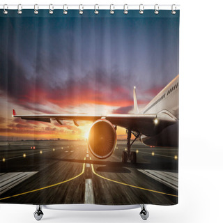 Personality  Detail Of Commercial Airplane At The Runway Shower Curtains