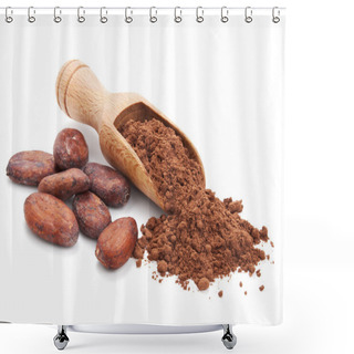 Personality  Cacao Beans And Cacao Powder Isolated On White Shower Curtains