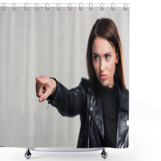 Personality  Angry Woman Pointing On Something Shower Curtains