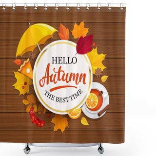 Personality  Hello Autumn Lettering In Gold Frame. Shower Curtains
