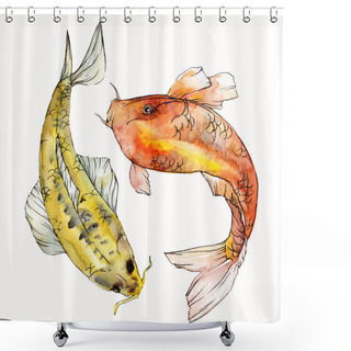 Personality  Watercolor Aquatic Underwater Colorful Tropical Fish Set. Red Sea And Exotic Fishes Inside: Goldfish. Aquarelle Elements For Background, Texture. Isolated Goldenfish Illustration Element. Shower Curtains