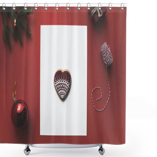 Personality  Christmas Card With Gingerbread Cookie Shower Curtains