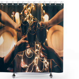 Personality  Four People Clinking Glasses With Wine Shower Curtains